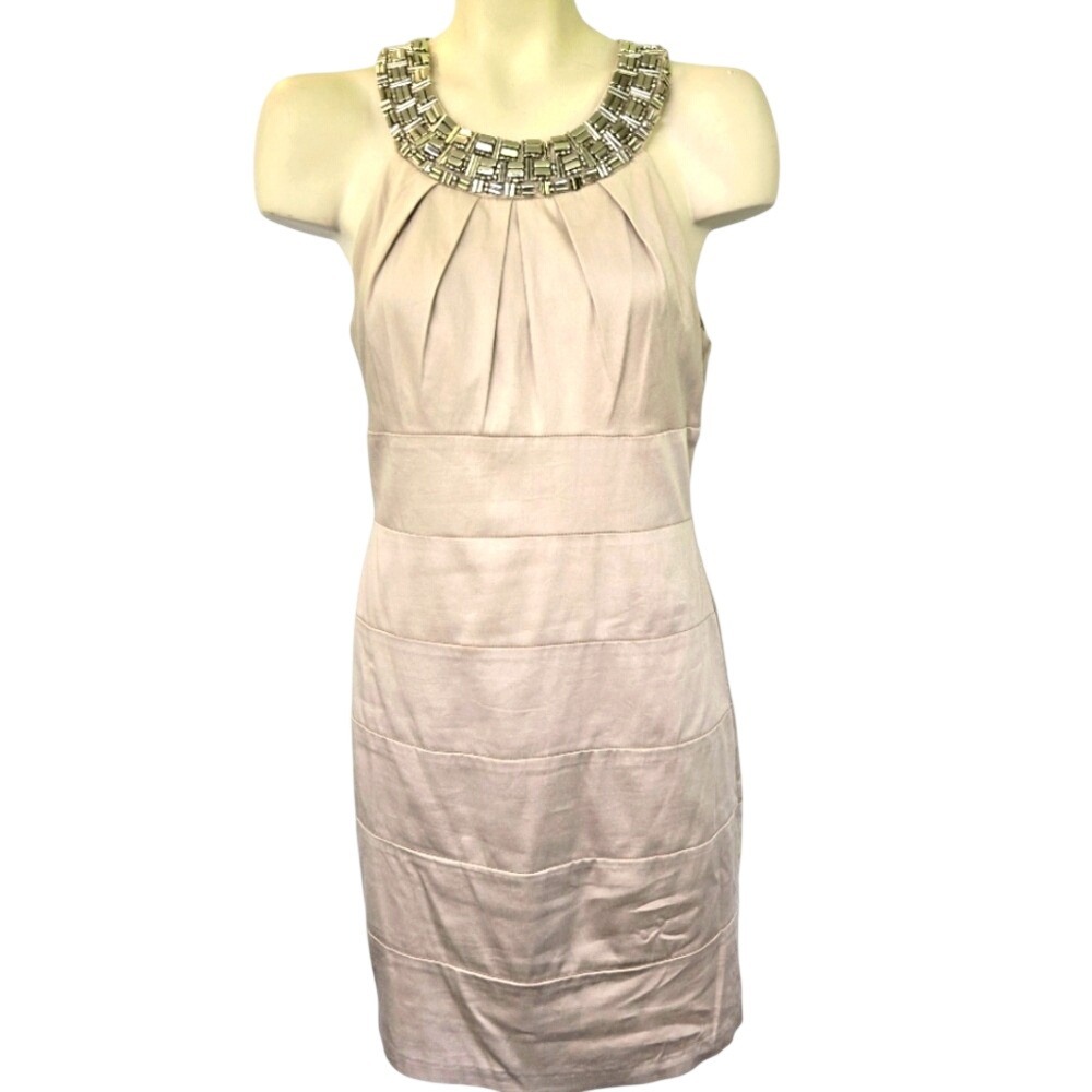 B DARLIN Semi Formal Midi Sequened Halter Dress Beige Cotton Blend Size‎ 11/12